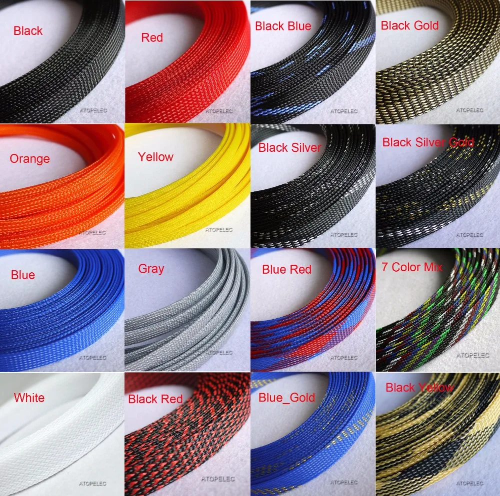 

16MM Wide 5/8" TIGHT Braided PET Expandable Sleeving Cable Wire Sheath Black/Red/Yellow/Green/Blue/Purple/Gray/White/Clear