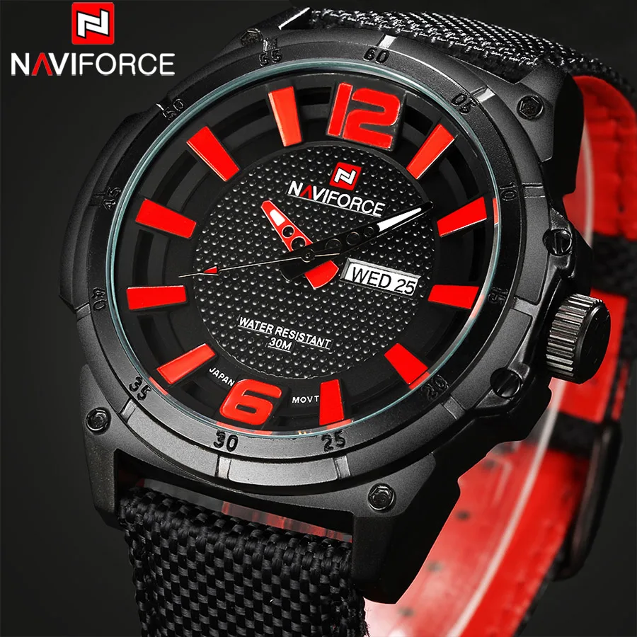 Часы NAVIFORCE мужские спортивные армейские кожаные водонепроницаемые