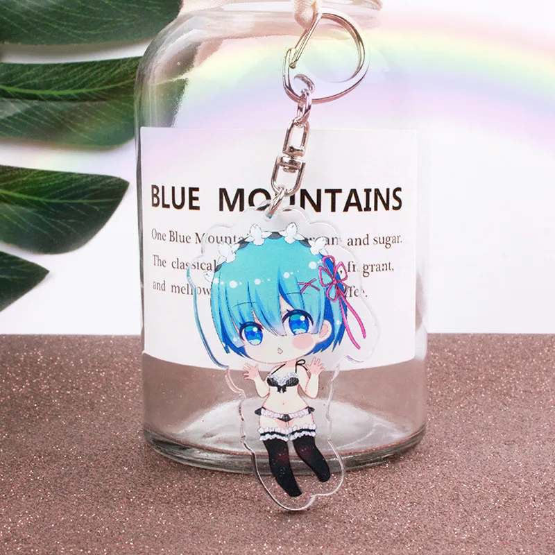

Anime RE Zero Kara Hajimeru Isekai Seikastu Keychain Cartoon Figure Rem Emilia Car Key Holder Chain Pendants Keyrings