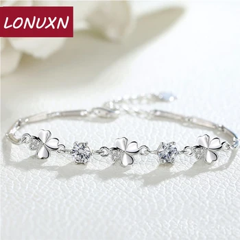 

16+3cm 925 sterling silver bracelet Korean female Clover shape flowers simple sweet girlfriend gift High quality women jewelry