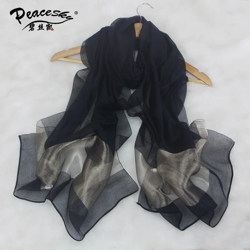 

New Mujeres Bufanda Chal White And Blue Gold Women's 100% Silk Scarf Shawl Elegant Scarves Big Size Hijabs scarves