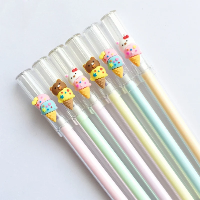 

1 Piece Kawaii Ice Cream Bear Cat Erasable Gel Pen 0.4mm Blue Ink Gel Pen School Supply Student Stationery Random Style