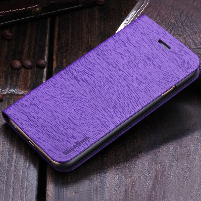 Wood grain PU Leather Phone Case For Vernee M5 Flip Book Case For Vernee M5 Business Wallet Case PC Shell Back Cover - Цвет: Purple