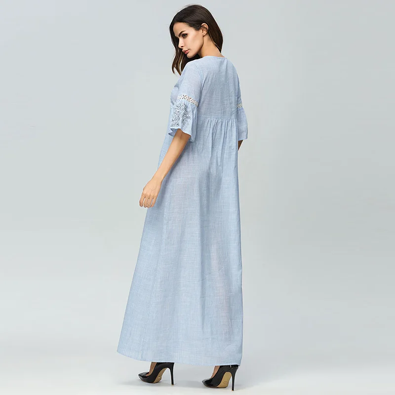 ShejoinSheenjoy Half Flare Sleeve Embroidery A-Line Ladies Party Dresses O-Neck Tassel Bow Hollow Out Sexy Women Long Dress (8)