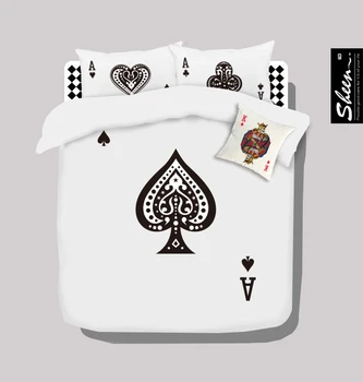 

Poker black and white bedding set queen size doona quilt duvet cover double sheets bedspreads bed in a bag linen 100% cotton 80