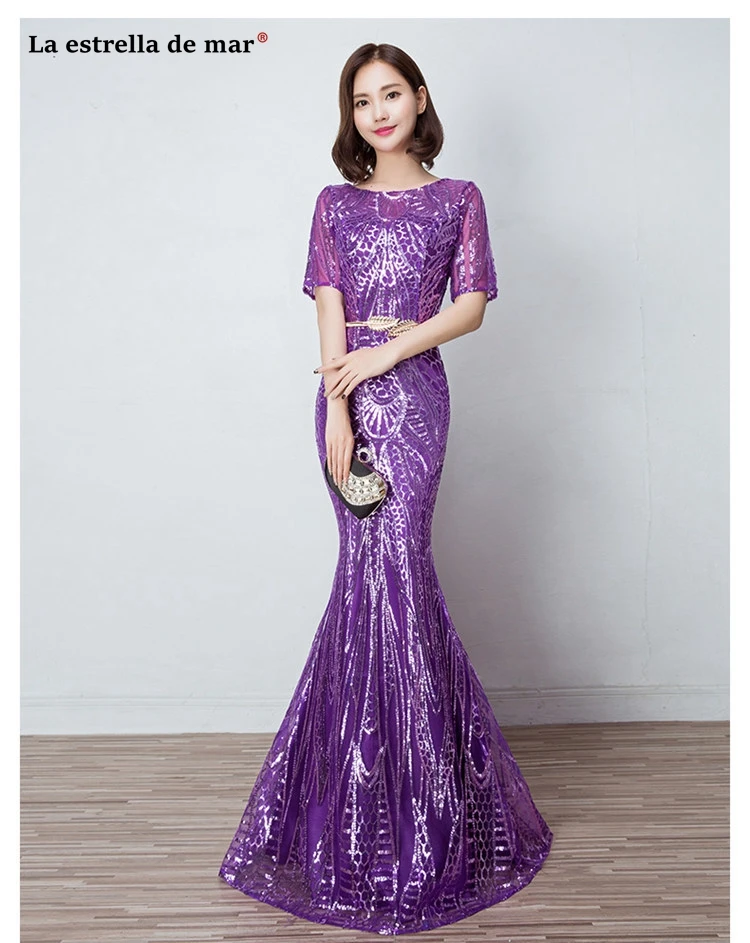 Vestido para festa de casamento2019 новинка из кружева, с вырезом на шее, с блестками, Сексуальная Русалка, золотой, красный, фиолетовое платье для невесты, длинное sukienka plus