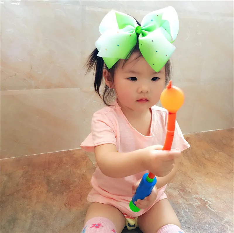 Retail 8inch Rainbow Boutique Grosgrain Bow Ribbon Printed clips with