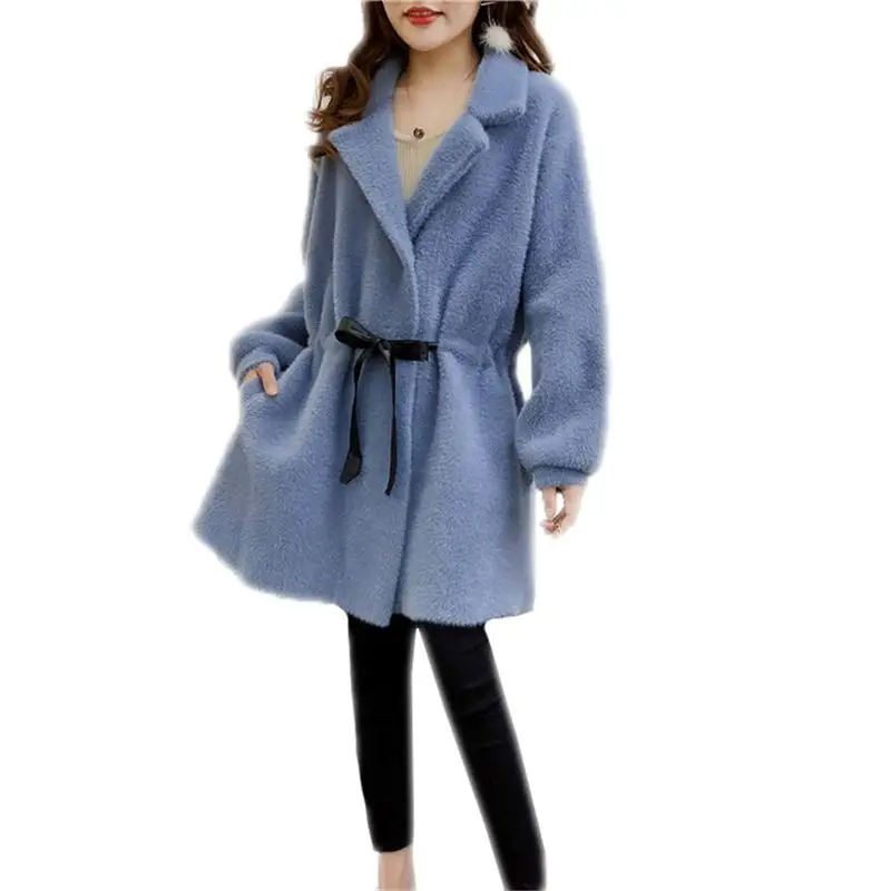 Femmes C45 Survêtement rouge jaune Hiver Vison Moyen Sashe rose 2018 Lâche Femme Beige Nouveau Veste Fourrure Mode Automne Faux Mince Lapin De Manteau bleu pourpre Long HtWWnqpwA