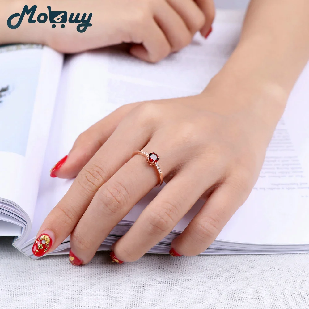 MoBuy 100% 925 Sterling Silver 0.5 Carat Gemstone Ring For Women Resizable Rose Gold Plated Natural Garnet Fine Jewelry MBRI012