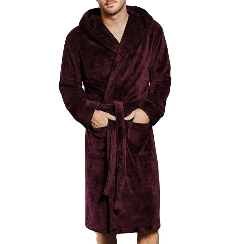 Winter Men Night Dress Warm Thick Soft Fleece Long Bath Robe Men Kimono
