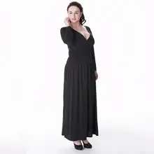 XL-6XL Europe Big Sizes Women Casual Long Dresses 2016 New Autumn Winter Sexy V-Neck Long Sleeve High Quality Loose Maxi Dress
