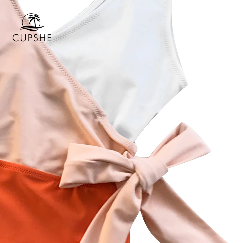CUPSHE Womens Orange White Bowknot Bathing Suit Padded One Piece Swimsuit