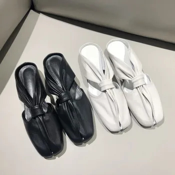 

MLJUESE 2019 women slippers Soft Sheepskin white color summer Rome style square toe beaches sandals party dress size 34-40