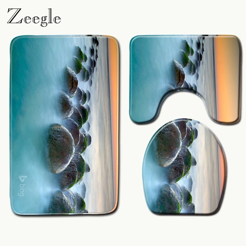 Коврик для ванной Zeegle с каменным узором 3 шт. нескользящий коврик и туалета