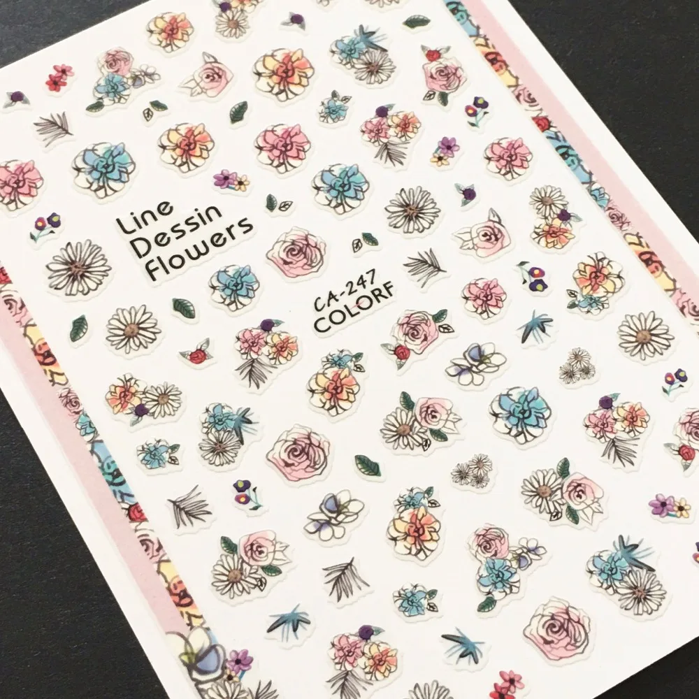 

Newest CA-247 Line Dessin flowers 3d nail sticker decal stamping Japan style DIY nail decoration tools template nail wraps