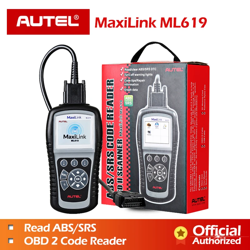 Autel MaxiLink ML619 CAN /OBD2 + ABS/SRS Scanner Turns off Engine Light (MIL) and ABS/SRS Warning Lights better than AL619