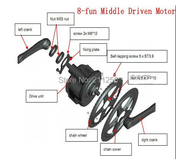 48V750w 8fun/bafang/bafun BBS02 середине диска комплекты для мотора mid/центр Привод комплекты электро-велосипед/трайк преобразования комплекты 750 Вт 48 В