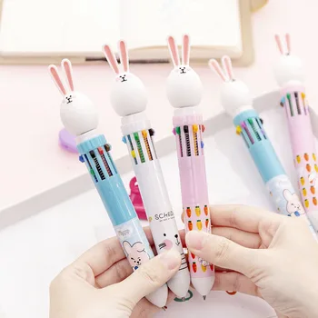 

1 Pcs Cute Cartoon Rabbit 10 Color Ballpoint Pen Kawaii School Highlighter Marker Stationery Escolar Promotion Gift Papelaria