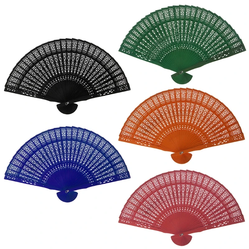 

Very Popular Colourful Vintage Hollow Wood Hand Fan Chinese Fragrant Wooden Folding Fans