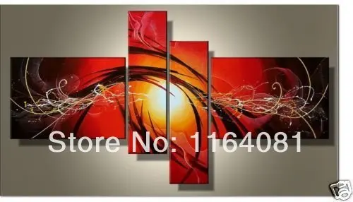 

100% Hand painted dance sun bright red lines Abstract landscape Wall home Decor Oil Painting on canvas 4pcs/set mixorde