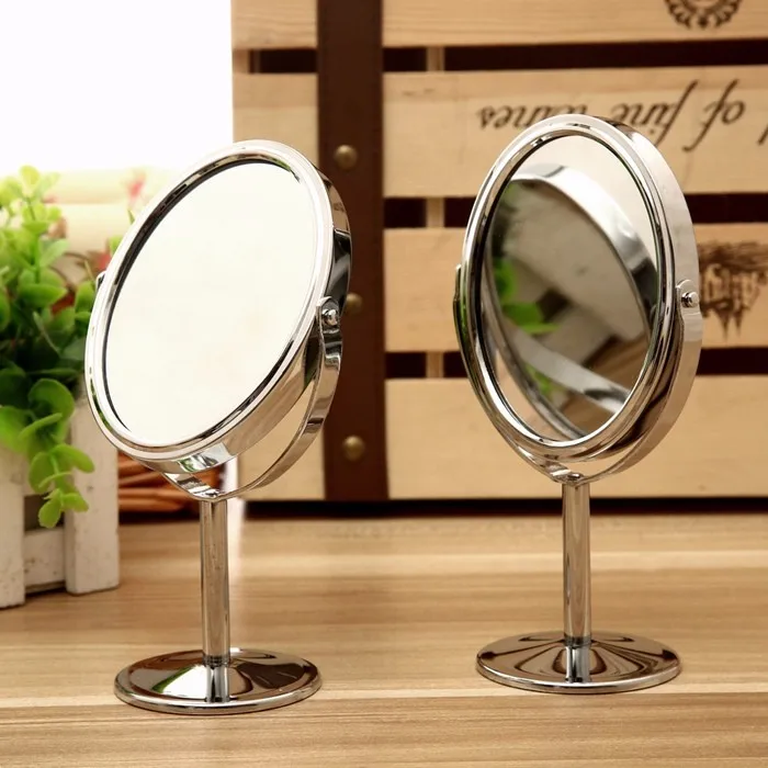Металлическое двустороннее косметическое зеркало для макияжа, настольное вращающееся зеркало, функция усиления, мини портативное зеркало