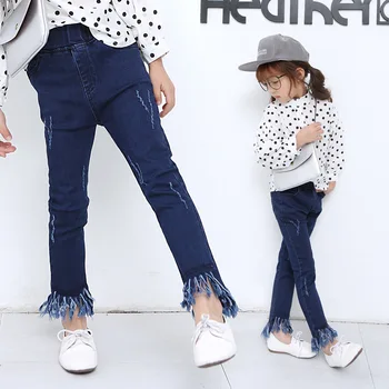 

Girl Tassels Jeans Trousers Child Jeans Spring And Autumn Reload Korean Version Self-cultivation Children Trousers Kids Pants