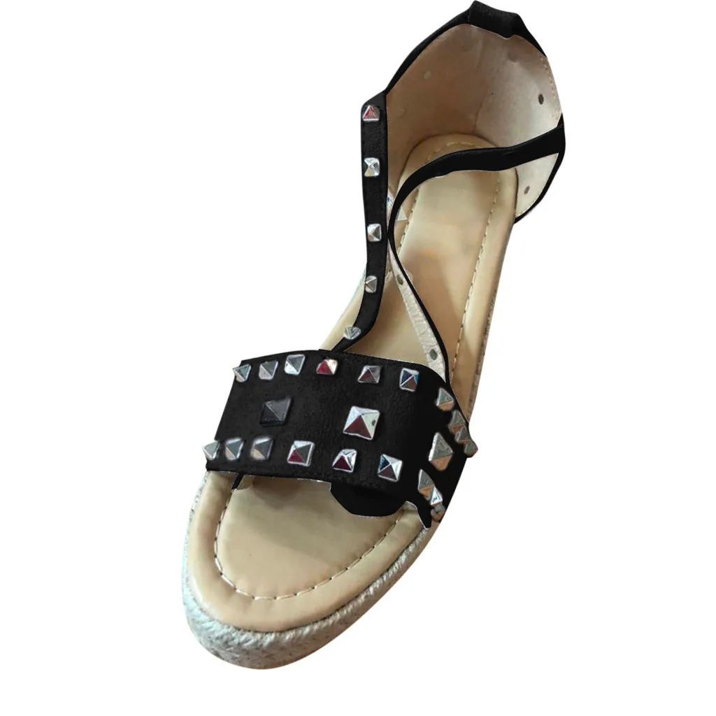 

Summer Multiple Buckle Rivets Peep Toe Ankle Wrap Women Sandals Open Toe Metal Back Strap Flat Heels Lady Shoes #373