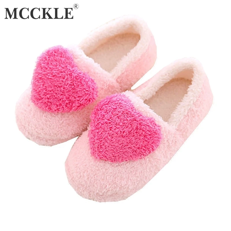 

MCCKLE Cute Winter Woman Slippers Fluffy Heart Shape Indoor Shoes Cartoon Women Warm Home Slipper Casual Ladies Footwear