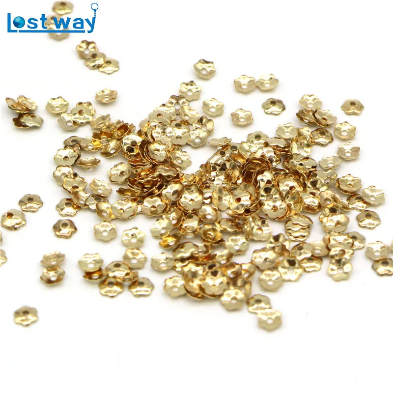 

4mm 1000pcs/lot Wholesale Metal Six Leaves Bead Cups Silver Gold Color Flower Petal Spacer Beads Caps Finding For Jewelry Making