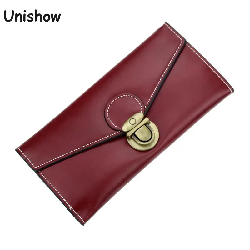 Fashion Small Lock Women Wallet Solid Envelope Long Wallet Female Oil Pu Leather Purse Brand