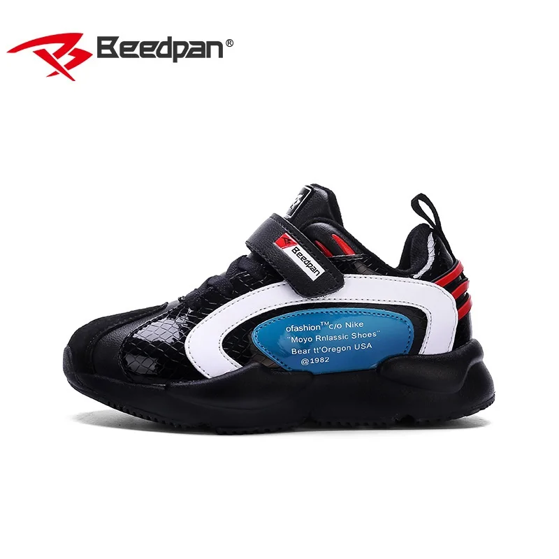 BEEDPAN/детская обувь; детская обувь для мальчиков; повседневные Детские кроссовки; кожаные спортивные модные детские кроссовки для мальчиков; Новинка года; кроссовки для бега - Цвет: BLACK