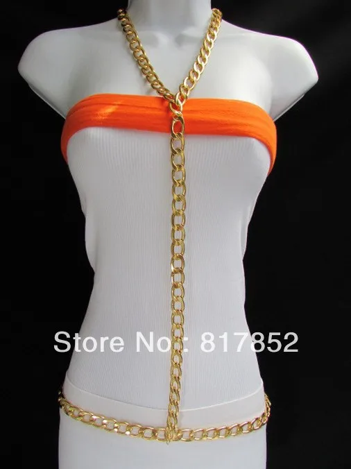 

Free Shipping!WOMEN GOLD THICK METAL CHAINS CLASSIC BODY TEE SHAPE FASHION NECKLACE JEWELRY