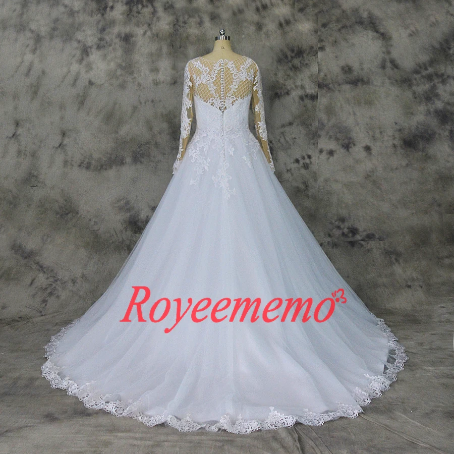 Vestido de Noiva Новое Кружевное дизайнерское свадебное платье с длинным рукавом телесное Тюлевое свадебное платье оптовая цена свадебное платье