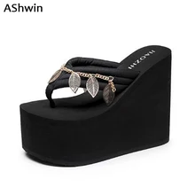 AShwin super high flip flops handmade hawaiian beach slippers women summer sandals outdoor slipper heels shoes wedge platform asds ladies summer platform flip flops thong wedge beach slipper knot bow shoes