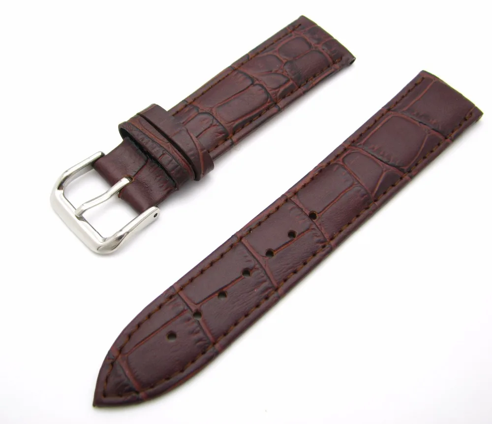 12 14 16 18 20 22 24mm New Men Women Genuine Leather Dark Brown Classic Alligator