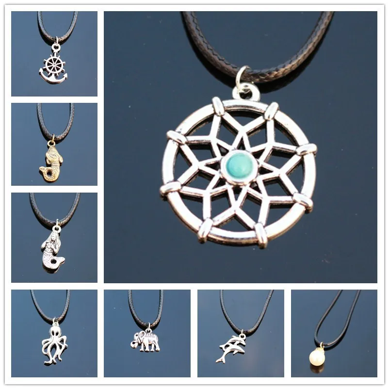 Collares de cuero de hoja de ala de delfín con ancla de vinilo Bijoux para hombres de nuevos estilos, COLLAR COLGANTE para mujeres, joyería para niñas, Collares de regalo|pendants for women|leather necklacependant for necklace - AliExpress