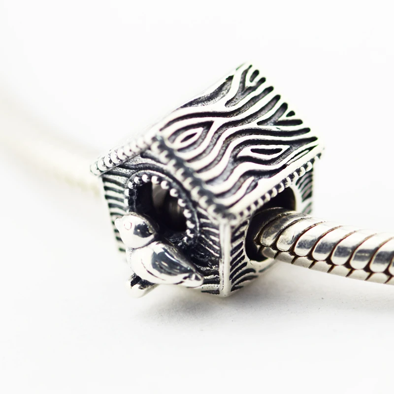 

Pandulaso Spring Bird House Charm Fit For Original European Snake Chain Bracelets sterling silver jewelry Woman DIY Fine Beads