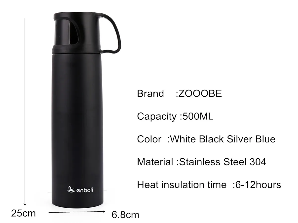 ZOOOBE 500 мл креативная бутылка для воды с чашкой Нержавеющая сталь походный термос с двойными стенками из нержавеющей стали Вакуумная офисная изотермическая чашка
