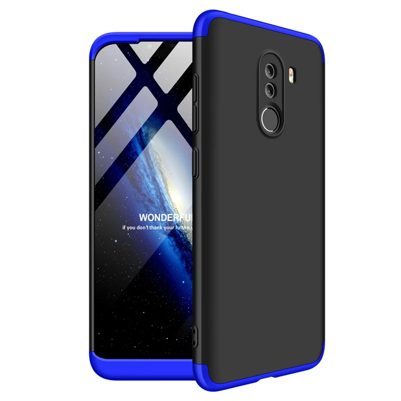 Для Xiaomi Pocophone F1 чехол Poco F1 крышка Vpower три в одном 360 полный защитный чехол s для Xiaomi Pocophone F1 задняя крышка телефона - Цвет: black blue