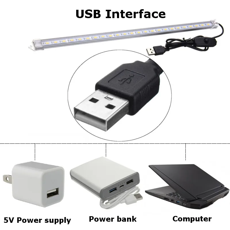 Светодиодная полоса 35 см 7 вт 24 SMD 5630 с питанием от USB 5 в постоянного тока жесткая