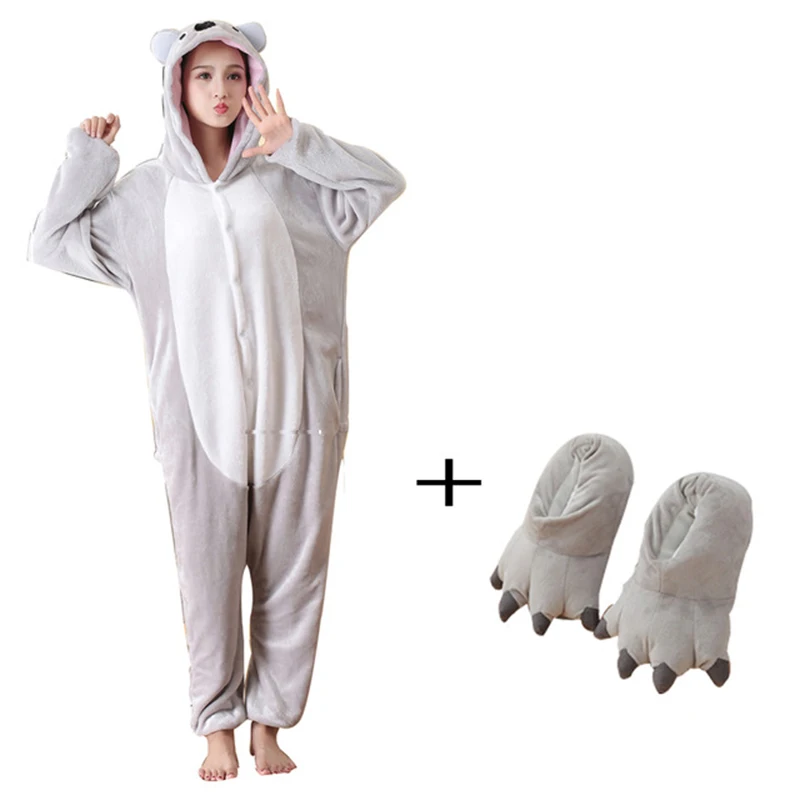 

Fancy Plush Koala Kigurumi Animal Pajamas one piece Bodysuit Adult Onesie Sleepwear With Slippers Cosplay Bodysuit For Halloween