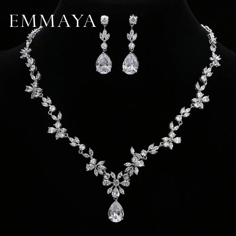 Marque EMMAYA magnifique AAA CZ pierres ensemble de bijoux en cristal blanc fleur fête de mariage ensembles de bijoux pour femmes