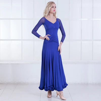 5 Colors Red Women Modern Waltz Tango Smooth Ballroom Dance Dress Standard Ballroom Dress Long Sleeve Ballroom Dance Clothing