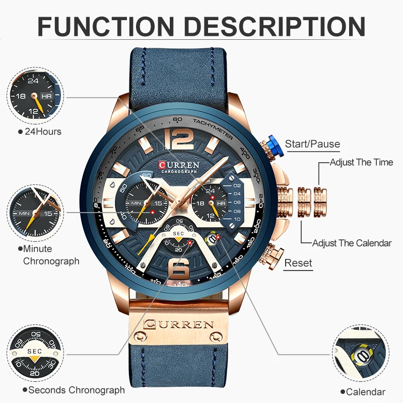 CURREN Luxury Brand Men Analog Leather Sports Watches Men's Army Military Watch Male Date Quartz Cl