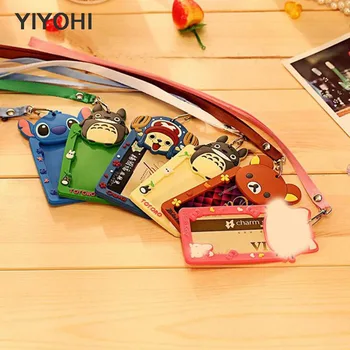 

YIYOHI Cartoon Totoro Hello Cat Bank Credit Card Holders Unisex Silicone Neck Strap Card Bus ID Holders Identity Badge Lanyard