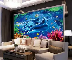 3d комнате фото обои на заказ Фреска нетканые Стикер Дельфин водный мир ТВ фон картины 3D настенные фрески обои
