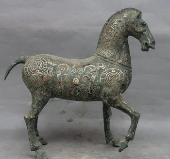 

wholesale factory 16 Chinese Dynasty Palace Pure Bronze Silver-Gilt Pattern Sculpture Horse Statue 25% off