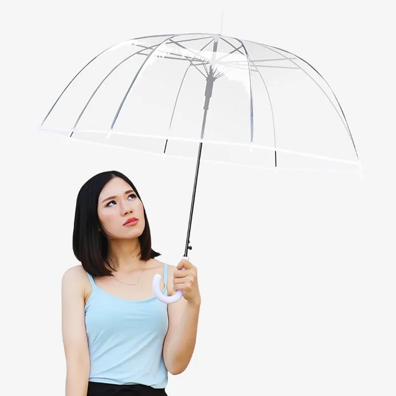 Длинный зонт, прозрачный автоматический женский милый зонтик, детский, Paraguas, прозрачный, большой, корпоративный, подарки, модный, прозрачный, Cancan XX19