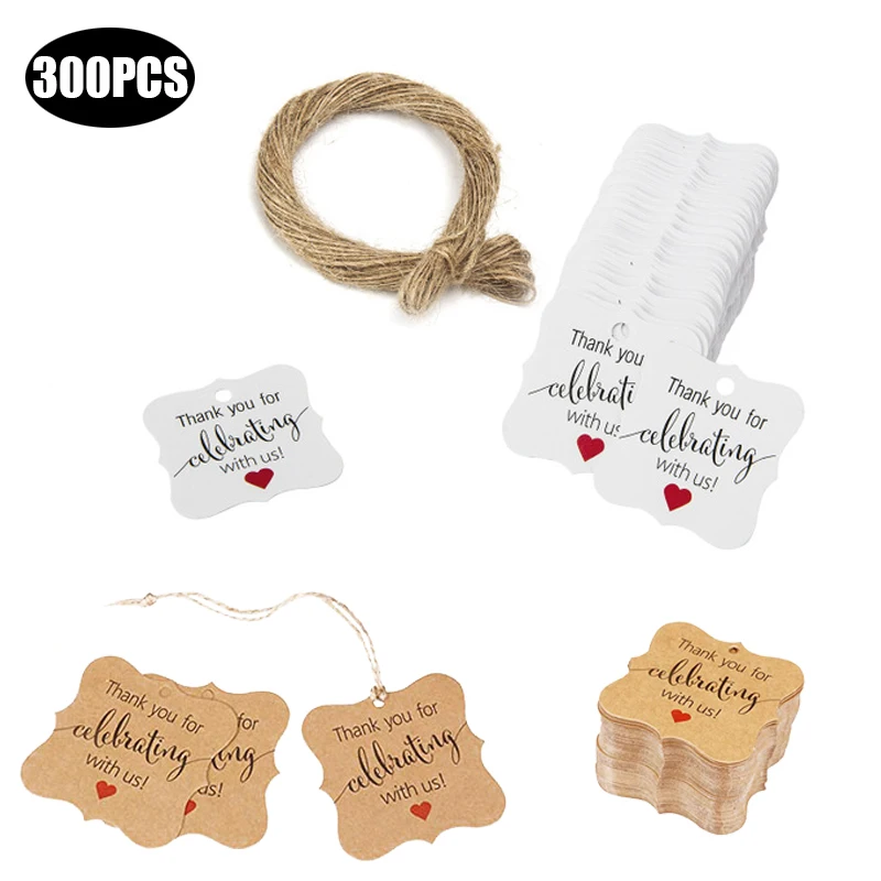 

300PCS kraft/white thanks you DIY handmade holiday decoration tags card wedding ramadan gifts packaging paper baking labels