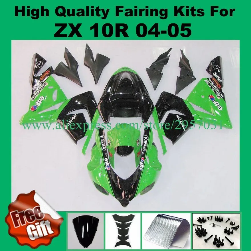 Бесплатные Винты + подарки для Kawasaki Ninja ZX10R 2004 2005 04 05 ZX 10R Зеленый Черный ABS